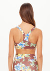 THE UPSIDE women's floral recycled supersoft Isla Racerback Vala Bra features a scoop neckline,  removable cups and contrast yellow binds down side. Made for yoga & pilates.