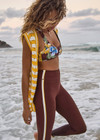 THE UPSIDE women's floral recycled supersoft Isla Racerback Vala Bra features a scoop neckline,  removable cups and contrast yellow binds down side. Made for yoga & pilates.