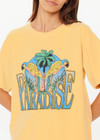 THE UPSIDE women's yellow organic cotton Paradise Jacob Tee is designed for an oversized fit and features a printed Paradise graphic on front. Made for everyday.