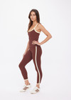 THE UPSIDE women's brown recycled rib Rhythm Caleb Tank Top features a shelf bra with removable cups and cream and yellow binds along neckline. Made for yoga & pilates.