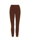 THE UPSIDE women's brown recycled rib Rhythm 25inch Legging has a mid-rise fit and features cream and yellow binds along side seams. Made for yoga & pilates.