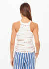 THE UPSIDE women's organic cotton rib Ayla Asher Tank Top is designed for a slim fit and features a brown hand tie dye design on a cream base. Made for lifestyle.
