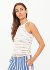 THE UPSIDE women's organic cotton rib Ayla Asher Tank Top is designed for a slim fit and features a brown hand tie dye design on a cream base. Made for lifestyle.