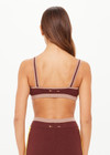 THE UPSIDE women's brown Montage Rory Scoop Knit Sports Bra features a scooped neckline with mid coverage and yellow side pannels. Made for yoga & pilates.
