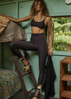 THE UPSIDE women's grey recycled soft peached Kefi 25inch Legging is designed for a mid-rise fit, with an elastic drawcord and aglet ends, crafted with a panelled rainbow feature at the hem. Made for yoga & pilates.