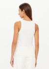 THE UPSIDE women's cream cotton Arkana Rowan Rib Tank has a ribbed fabrication designed for a regular fit and features a lace up front with gold eyelets and braided drawcord. Made for lifestyle.