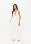 THE UPSIDE women's cream cotton Arkana Rowan Rib Tank has a ribbed fabrication designed for a regular fit and features a lace up front with gold eyelets and braided drawcord. Made for lifestyle.