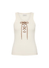 THE UPSIDE women's cream cotton Arkana Rowan Rib Tank has a ribbed fabrication designed for a regular fit and features a lace up front with gold eyelets and braided drawcord. Made for lifestyle.