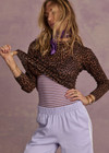 THE UPSIDE women's leopard linen Ludlow Ada Long Sleeve Knit is a regular fit, lightweight crew neck featuring a stripped rib neckline. Made for everyday wear.