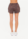 THE UPSIDE women's leopard recycled Ludlow Billie Run Short offers a mid-rise fit, designed with side seam pockets and an orange drawcord with rubber dipped ends. Made for running.