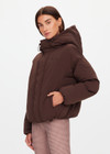 THE UPSIDE women's brown Mercer Hooded Puffer Jacket is fully lined and features invisible zip pockets with fleece lining, soft elasticated cuffs, a hood and is made from recycled fabric. Made for lifestyle.