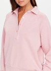 THE UPSIDE women's pink organic cotton french terry McGrath Collared Elle Polo is a relaxed, long sleeve polo with a collar and front buttons. Made for lifestyle.