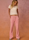 THE UPSIDE women's pink organic cotton french terry McGrath Willow Wide Leg Pant is a high-rise wide leg fit with side pockets and an elasticated waistband with a drawcord. Made for everyday wear.