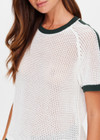 THE UPSIDE women's cream organic cotton Fenway Jordan Knit Tee is a relaxed crew neck knitted tee with knitted green stripe down sleeves and along neckline and armholes. Made for everyday.