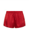 THE UPSIDE women's red 100% silk Run For Your Life Silk Short is a low-rise fit with a soft elastic waistband and cream piping along side seams. Made for lifestyle.