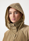 THE UPSIDE women's brown Rylan Anorak is designed for a relaxed fit, mid-length, made from tan wrinkled water-resistant fabric. Made for lifestyle.