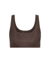 THE UPSIDE women's geo recycled supersoft Poet Harley Scoop Sports Bra offers a soft and supportive fit with scoop necklines, removable cups and a signature geo print. Made for yoga and pilates.