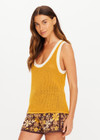 THE UPSIDE women's yellow organic cotton Fenway Wales Knit Tank features a relaxed fit, open knit construction and contrast ribbed trims. Made for lifestyle.