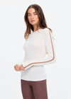 THE UPSIDE women's natural Merino Wool Long Sleeve Top is designed for a slim fit and features a crew neckline, contrast sleeve stripe and soft fine knit feel. Made for lifestyle.