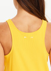 THE UPSIDE women’s yellow recycled mesh Issy Tank Top is a regular fit racerback tank and features a scoop neckline and longline silhouette. Made for performance.