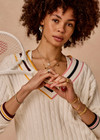 THE UPSIDE women’s cream 100% organic cotton Josette V Neck Knit Sweater is a regular fit cable knit and features a striped rib neckline and cuffs with contrast colour detailing. Made for lifestyle.