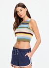 THE UPSIDE women's stripe organic cotton Brasilia Isla Crochet Top is a true to size fit featuring a crochet construction, racerback silhouette and high neckline. Made for lifestyle.