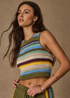 THE UPSIDE women's stripe organic cotton Brasilia Isla Crochet Top is a true to size fit featuring a crochet construction, racerback silhouette and high neckline. Made for lifestyle.