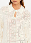 THE UPSIDE women's cream organic cotton Frederica Knit Top is designed for a relaxed fit with an open geometric knit construction, collared neckline and abalone shell button detailing. Made for lifestyle.