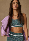 THE UPSIDE women's green Seamless Jade Bra is designed for a supportive and comfortable fit and features a full coverage silhouette, T-bar back and removable cups. Made for yoga and pilates.