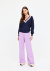 THE UPSIDE women's violet organic cotton Soul Cal Wide Leg Track Pant is designed for a relaxed fit, featuring a mid rise waist and wide leg silhouette. Made for lifestyle.