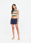 THE UPSIDE women's navy Lago Marlin Short crafted for a true-to-size low rise fit with side and back pockets, contrast binding and an adjustable drawcord waist. Made for lifestyle.