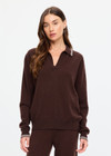 THE UPSIDE women's brown cashmere blend Coco Luna Cashmere Knit Top is designed for a relaxed fit and features a V neckline, collared silhouette and striped rib trims. Made for lifestyle.