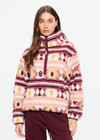 THE UPSIDE women’s recycled Harlow Fleece Pullover offers a relaxed fit and features a quarter zip front, zip pockets, elasticated waist and cuffs and all over jacquard print. Made for lifestyle.