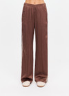 THE UPSIDE women's brown Marnie Silk Wide Leg Pant is true to size with high-rise fit, elasticated waistband, and cream side seam bindings. Made for lifestyle.