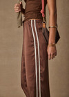 THE UPSIDE women's brown Marnie Silk Wide Leg Pant is true to size with high-rise fit, elasticated waistband, and cream side seam bindings. Made for lifestyle.
