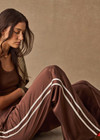 THE UPSIDE women's brown Marnie Silk Wide Leg Pant is true to size with high-rise fit, elasticated waistband, and cream side seam bindings. Made for lifestyle.