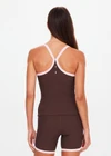 THE UPSIDE women's chocolate Rhythm Caleb Tank Top features a scooped front neckline with t-bar back and removable cups in our recycled rib fabrication. Made for yoga and pilates.
