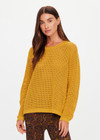 THE UPSIDE women's yellow Felice Knit Crew is designed for a regular fit and features an open knit construction, rolled neckline and arrow logo on sleeve. Made for lifestyle.