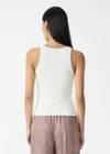 THE UPSIDE women’s natural organic cotton Victoria Rib Tank is a fitted style with a scoop neck and striped rib detailing at the neckline and armholes. Made for lifestyle.