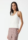 THE UPSIDE women’s natural organic cotton Victoria Rib Tank is a fitted style with a scoop neck and striped rib detailing at the neckline and armholes. Made for lifestyle.