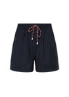 THE UPSIDE women's stripe Wool Iggy Short is a relaxed, mid-rise fit and features cream piping along side seams and maroon paracord drawcord. Made for lifestyle.