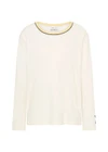 THE UPSIDE women's natural organic cotton Mali Long Sleeve Top is a relaxed fit and features a ribbed neckline in butter with navy piping. Made for lifestyle.