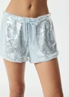 THE UPSIDE women's blue Austen Sequin Short is a mid-rise fit and features a curved hem, and a light blue elasticated drawcord. Made for lifestyle.