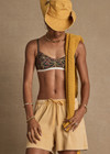 THE UPSIDE women's washed yellow cotton Billy Jean Wide Brim Hat is classic cowboy hat with optional upturned brim with snap buttons and an adjustable inner brim with ribbon.