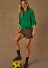 THE UPSIDE women's green organic cotton Fenway Sebastian Knit Crew is designed for a relaxed fit and features an open knit construction with The Upside logo knitted on back. Made for lifestyle.