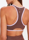 THE UPSIDE women's espresso metallic Galaxia Danita Racerback Bra is designed for a supportive fit and features a scoop neckline, racerback and removable cups. Made for yoga and pilates.