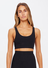 THE UPSIDE women's black Peached Jade Bra is a sustainable scoop neck full coverage T back bra with internal elastic underbust and removable cups.