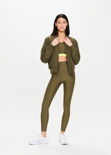 THE UPSIDE Beat 25inch High Midi Pant in Khaki is a sustainable midi length legging with a V shaped high-rise waistband and colour blocked in our Eco Tech performance fabric.