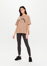 THE UPSIDE Laura Tee in Mocha is a sustainable organic cotton tee with a rib neckline and splits at hem.