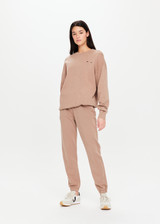 THE UPSIDE Sphinx Blake Track Pant in Mocha is an organic cotton french terry classic fit track pant with pockets and elasticated cuffs.